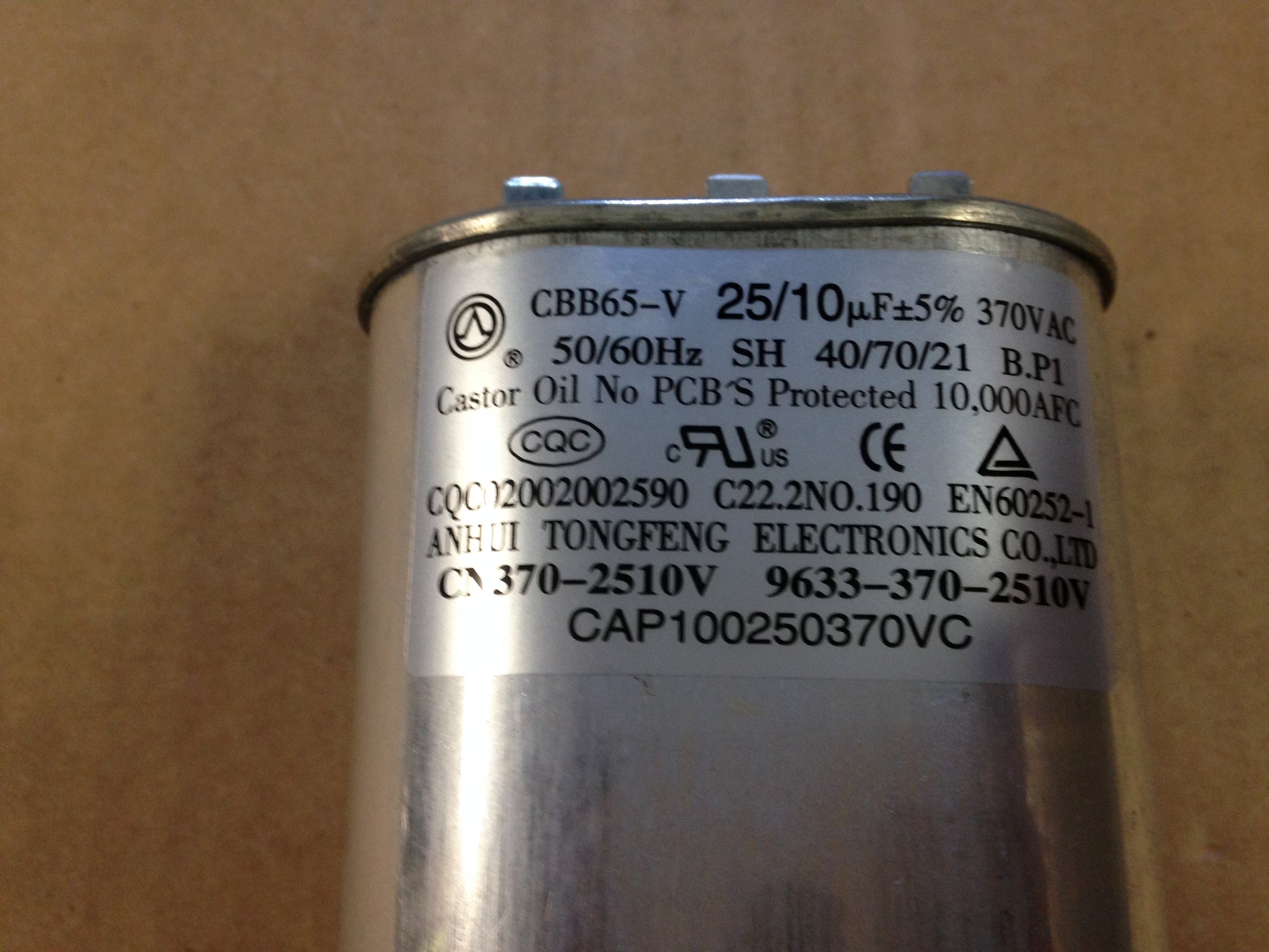 25/10uF X 370VAC/50-60, OVAL RUN CAPACITOR