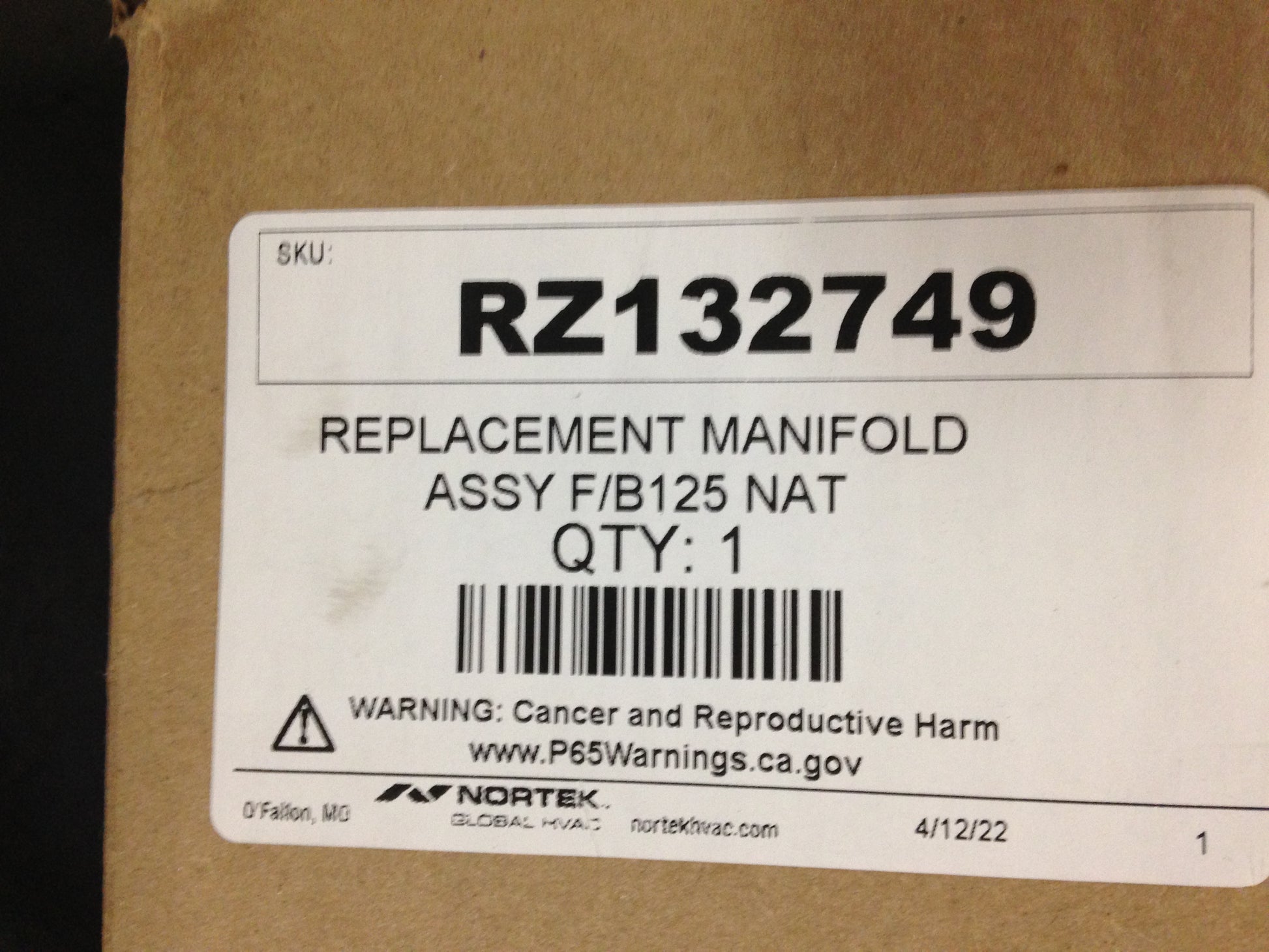 REPLACEMENT MANIFOLD ASSY F/B125 NAT