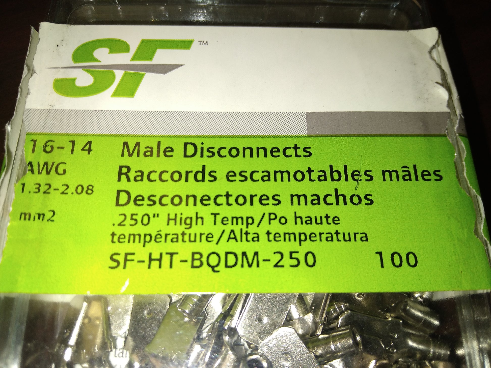 16-14 AWG 1/4" HIGH TEMP MALE DISCONNECTS (100 PER PACK)