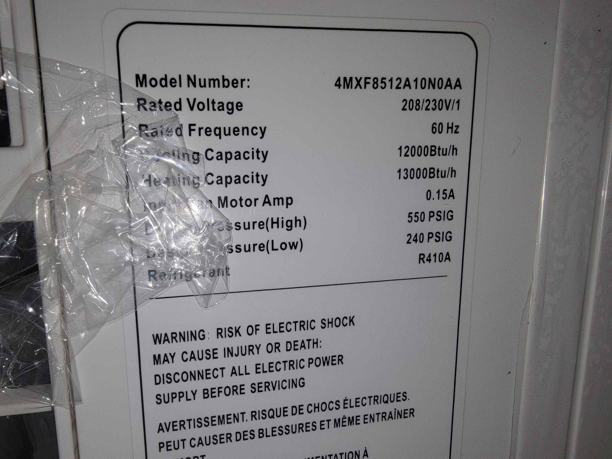 12,000 BTU CONSOLE TYPE INDOOR MINI-SPLIT INVERTER HEAT PUMP UNIT, 208/230-60-1, R410A