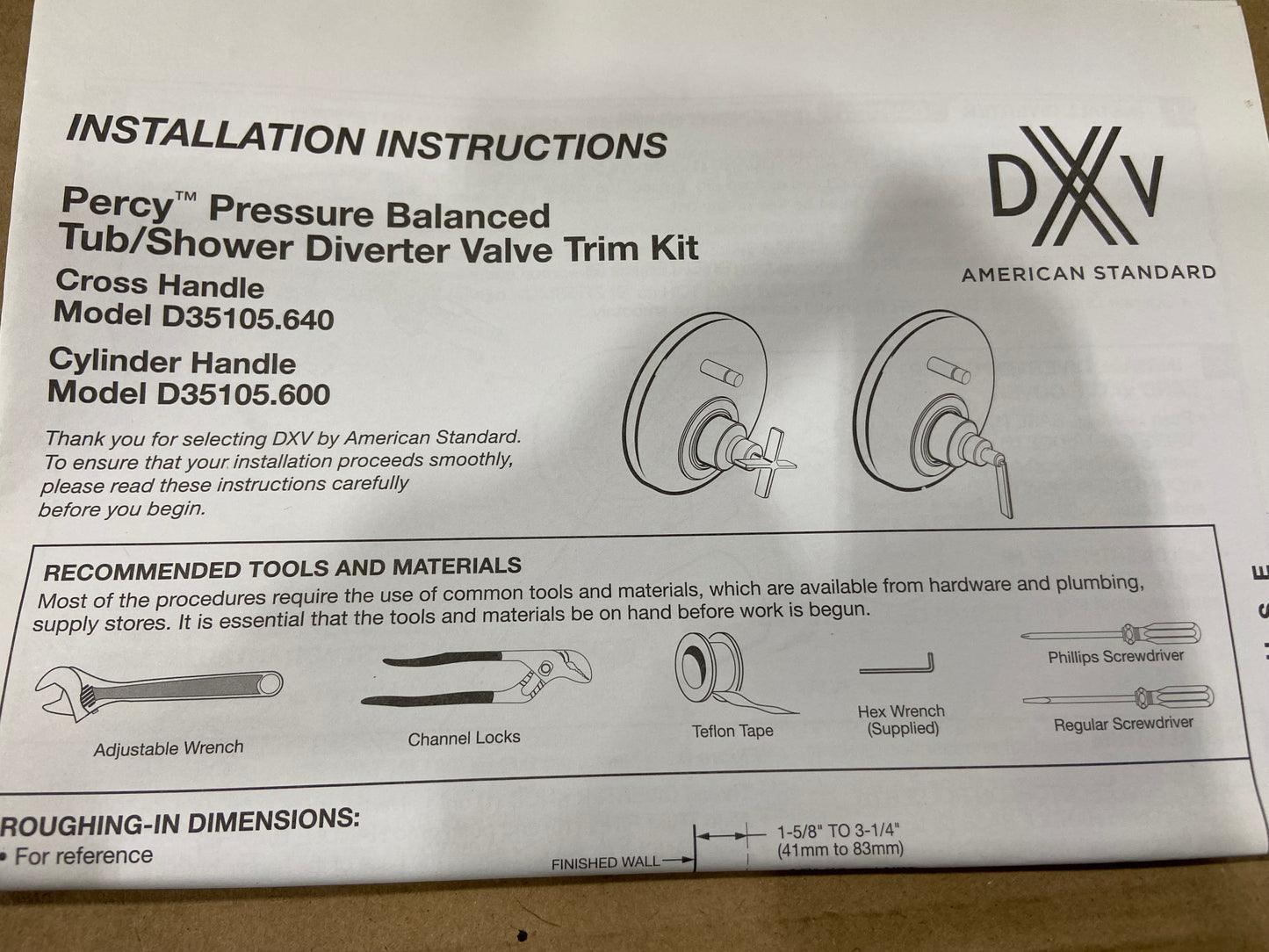 PERCY PRESSURE BALANCED TUB/SHOWER DIVERTER VALVE TRIM KIT