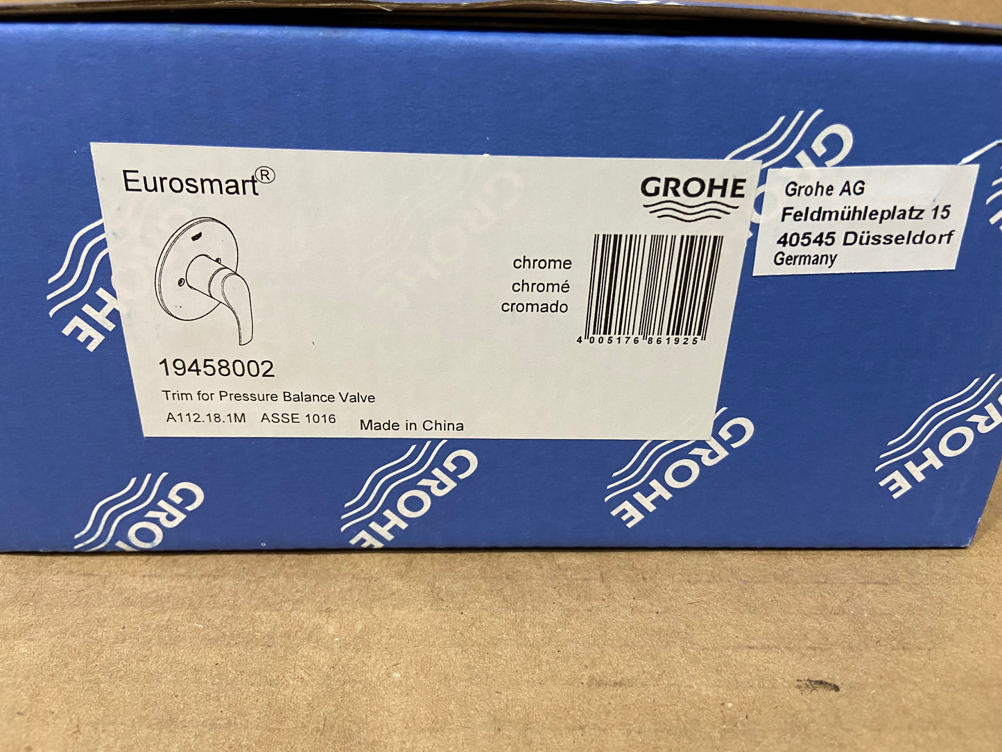 "EUROSMART" CHROME PRESSURE BALANCE VALVE TRIM SET