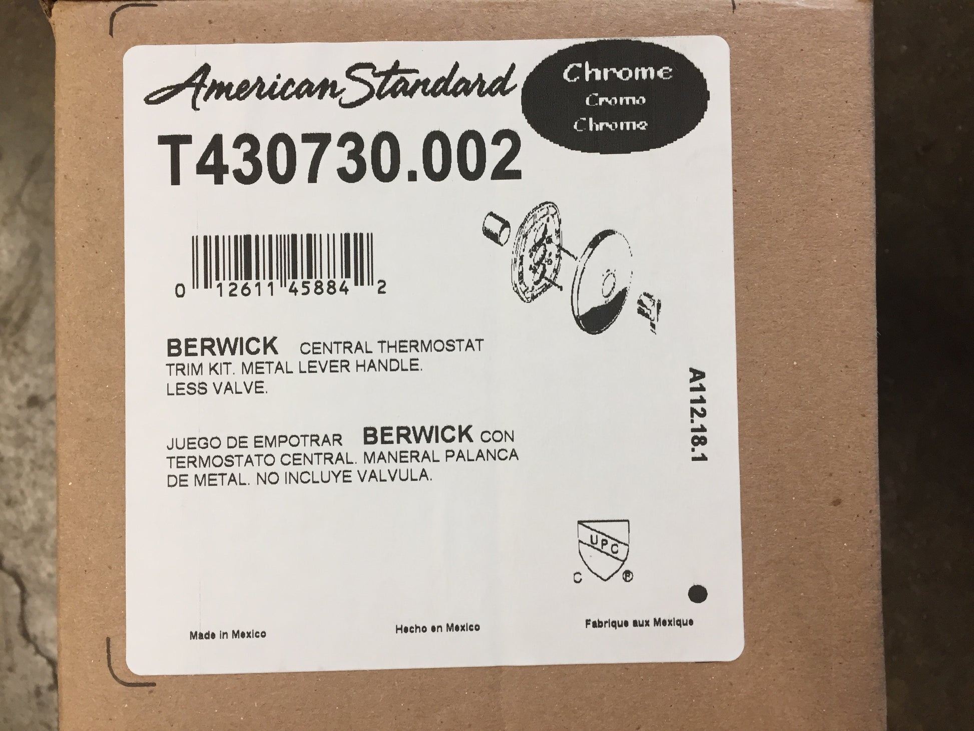 BERWICK CENTRAL THERMOSTAT TRIM KIT, LESS VALVE, CHROME