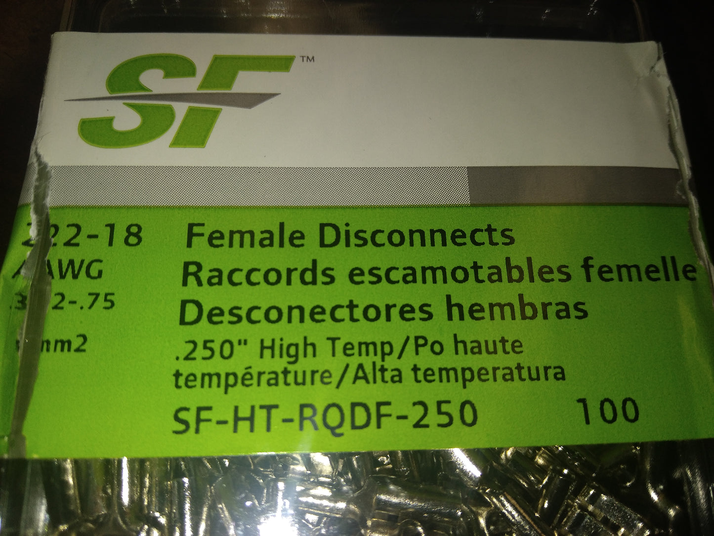 22-18 AWG 1/4" HIGH TEMP FEMALE DISCONNECTS (100 PER PACK)