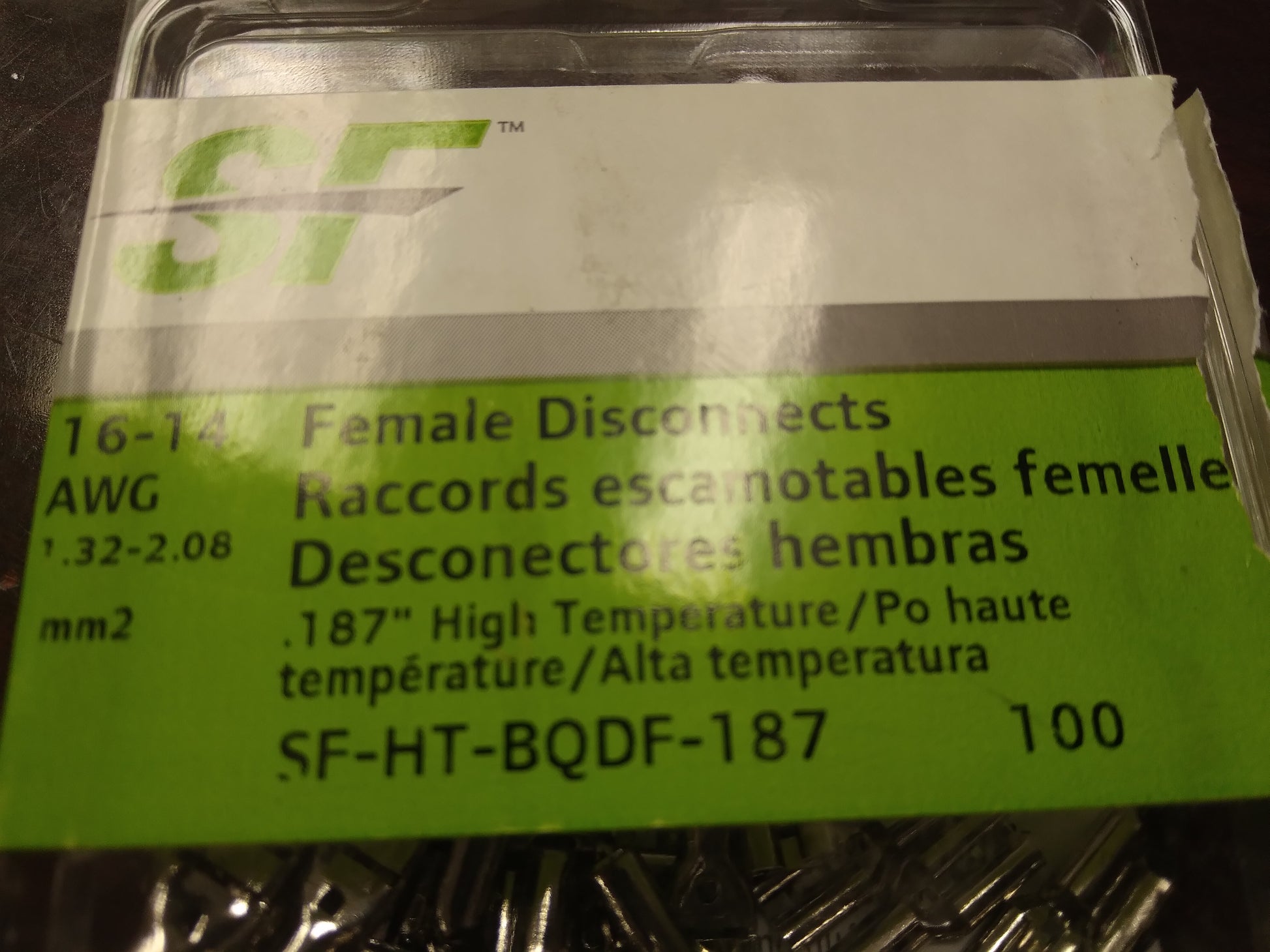16-14 AWG 1/4" HIGH TEMP FEMALE DISCONNECTS (100 PER PACK)