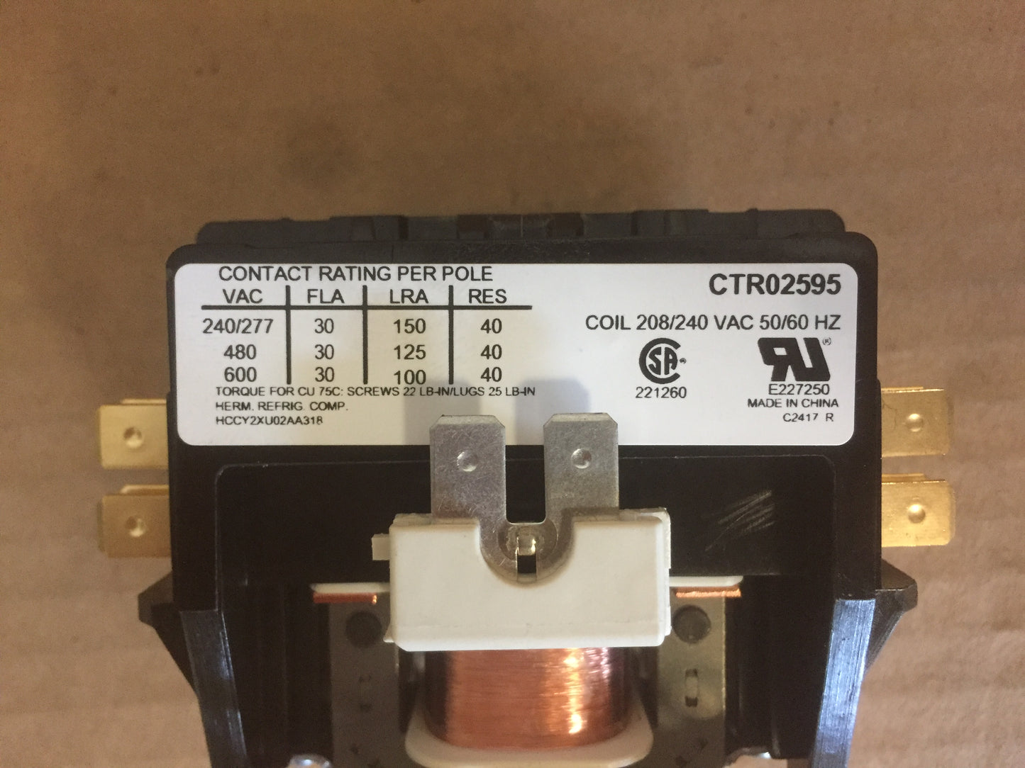 2 POLE, 30 AMP CONTACTOR 208-240 VOLT