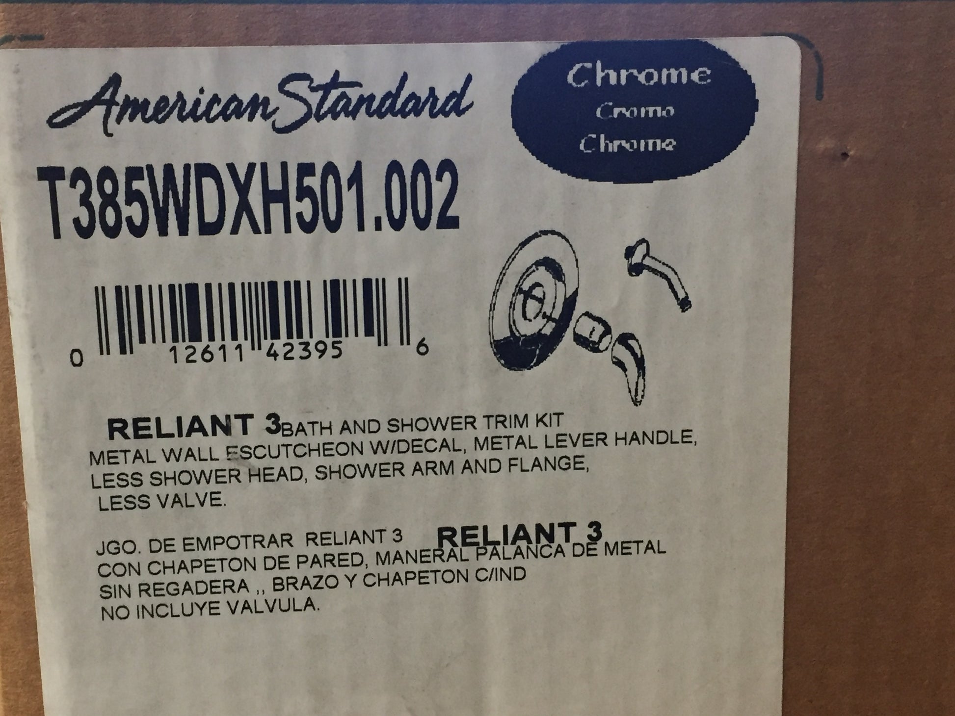 RELIANT3 CHROME SHOWER TRIM KIT/LESS HEAD & LESS VALVE