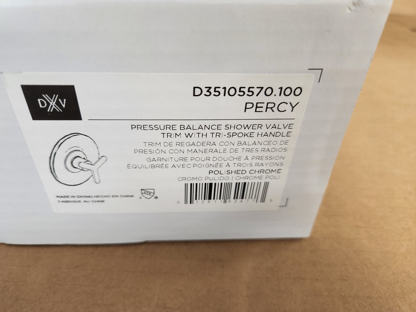 PERCY POLISHED CHROME PRESSURE BALANCE SHOWER VALVE TRIM WITH TRI SPOKE HANDLE