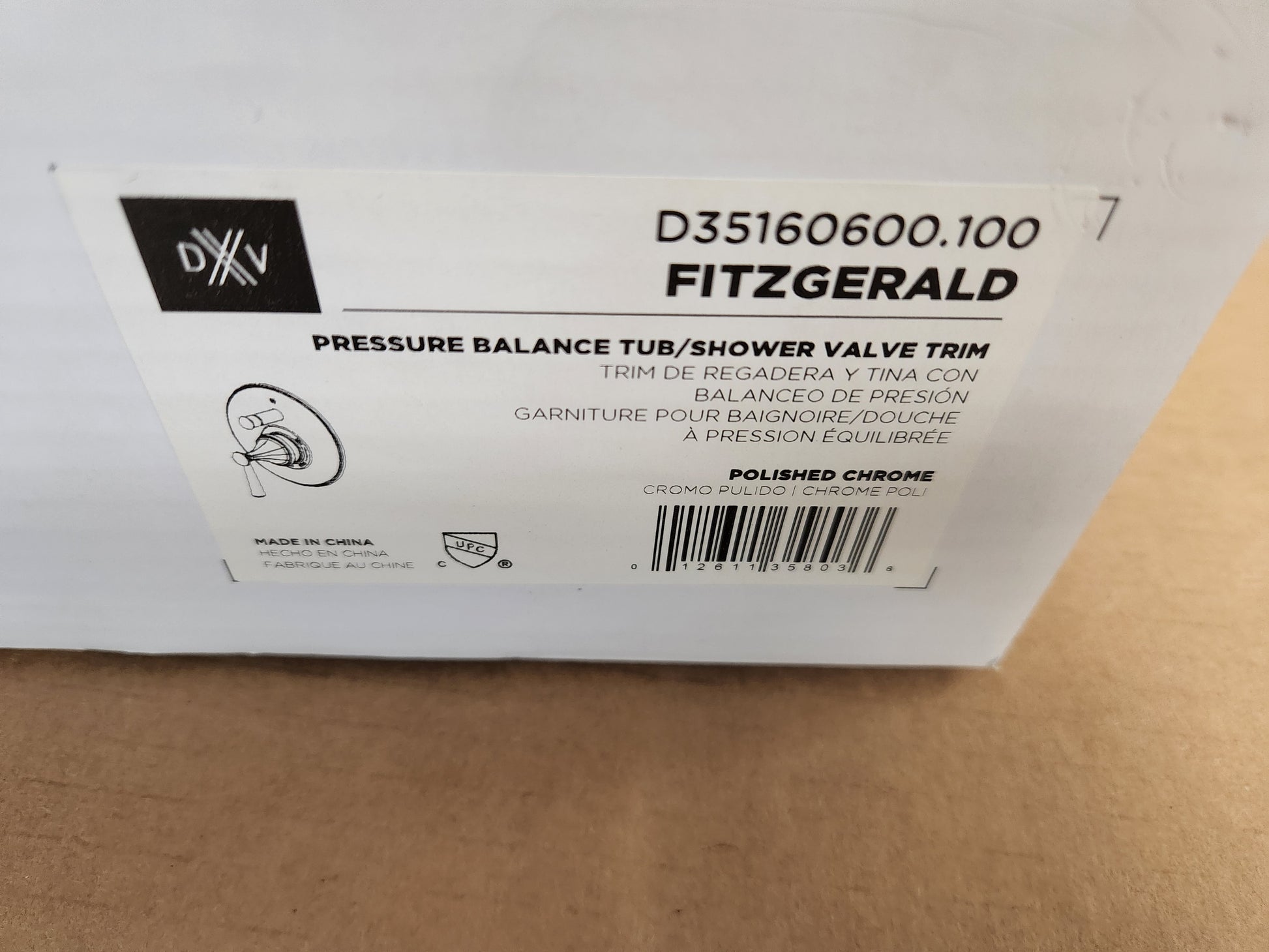 FITZGERALD POLISHED CHROME PRESSURE BALANCE TUB/SHOWER VALVE TRIM