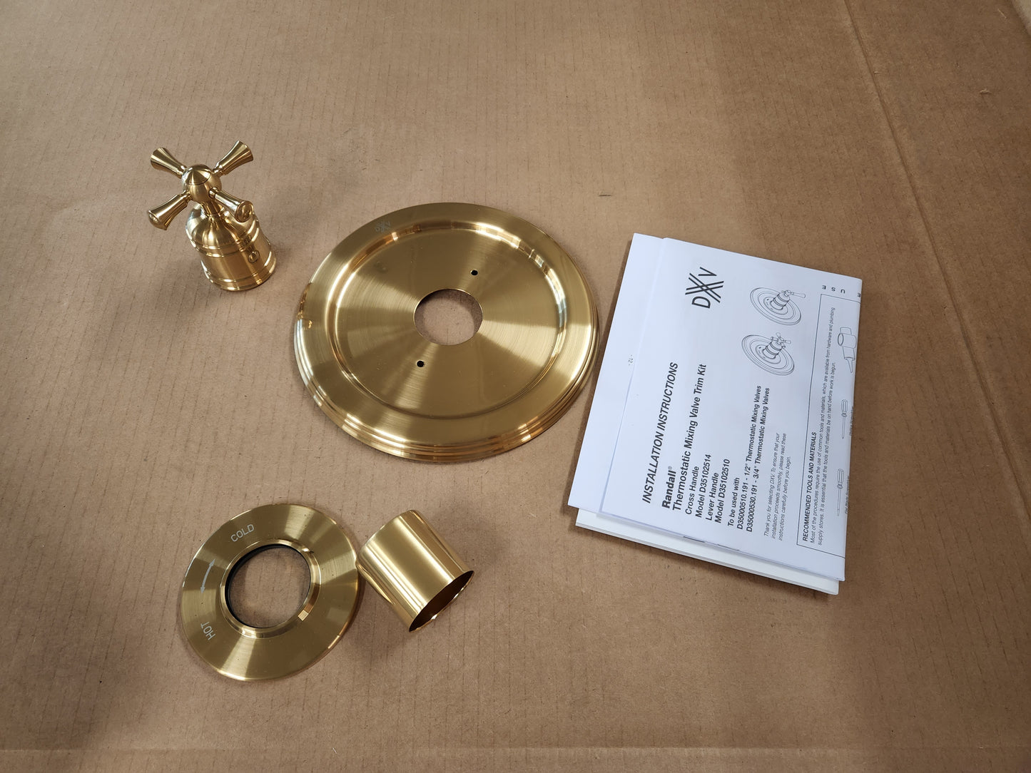 RANDALL SATIN BRASS THERMO VALVE TRIM CROSS HANDLE