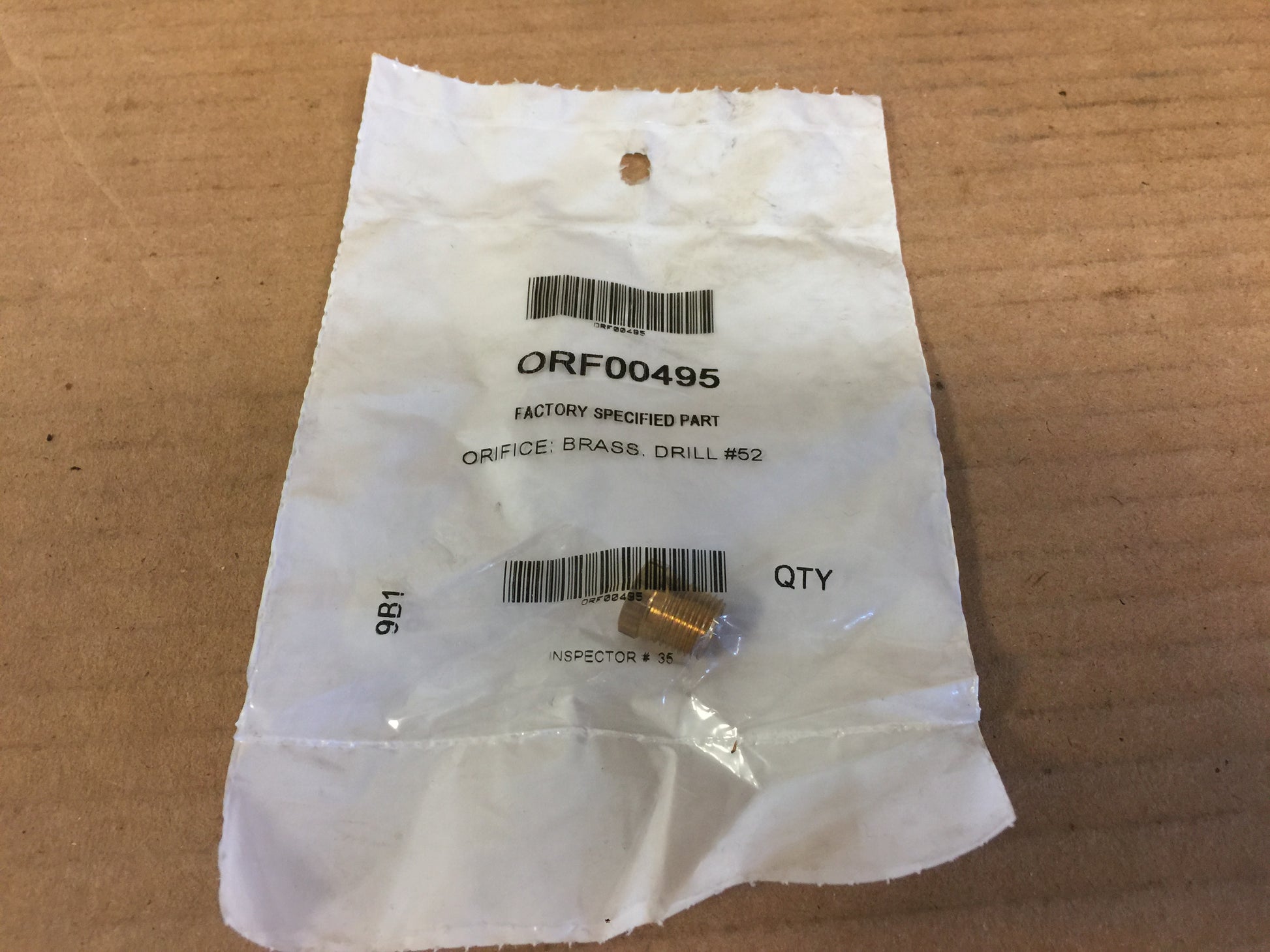 ORIFICE; GAS, BRASS, DRILL #52, 1/4"