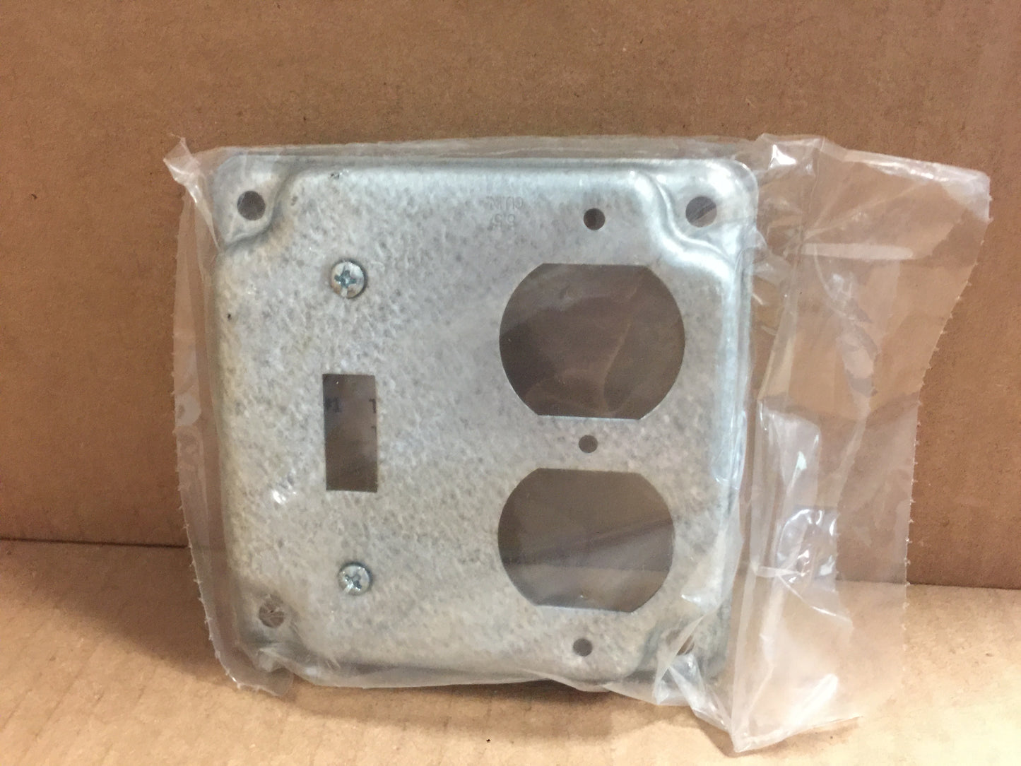 4" FLAT STEEL OUTLET COVER; ONE SWITCH AN ONE DUPLEX RECEPTACLE, SOLD AS 50PK