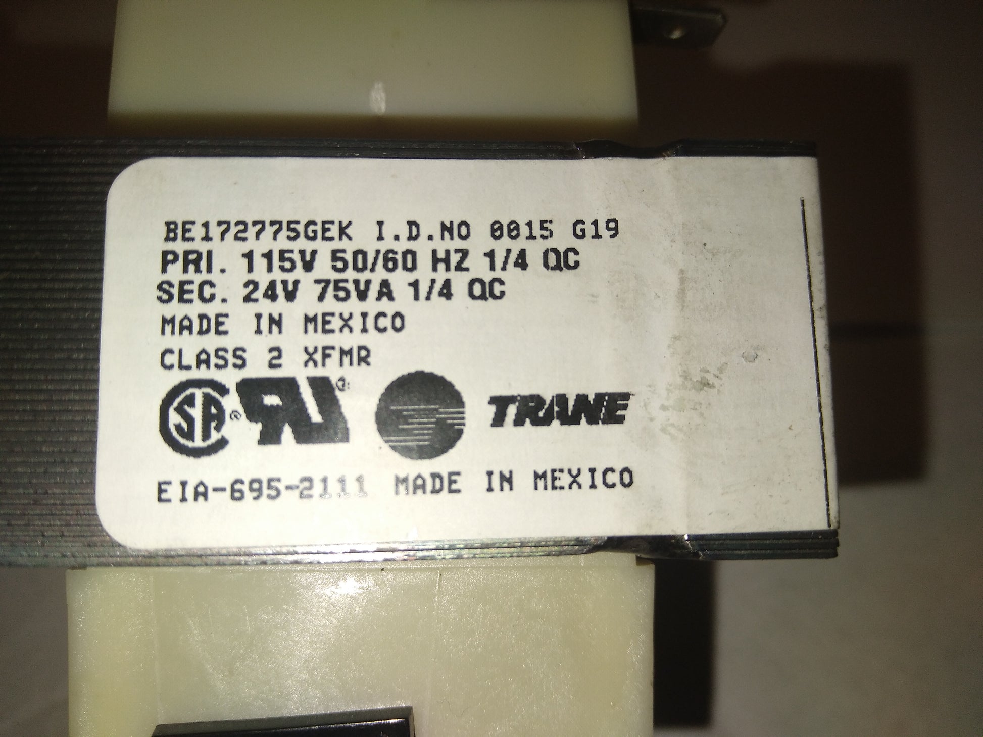 75 VA  LOW VOLTAGE TRANSFORMER, PRIMARY:115 VAC, SECONDARY:24 VAC 50/60 HZ 