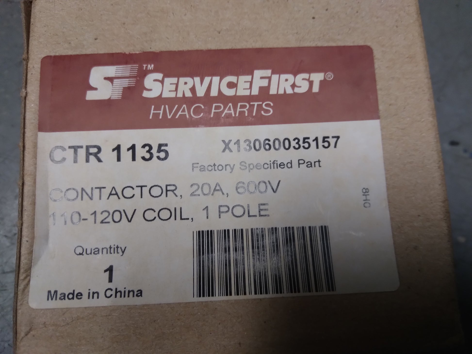 1 POLE 20AMP CONTACTOR 600V COIL:110-120V  HERTZ:50-60