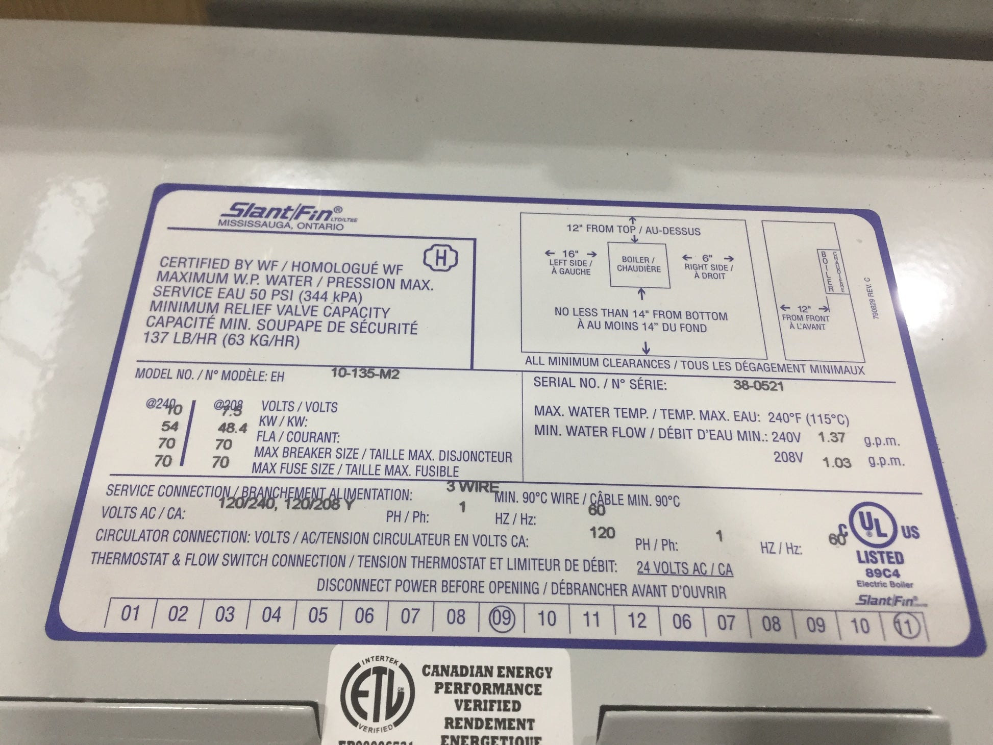 10 KW CAST-IRON ELECTRIC MONITRON HOT WATER BOILER, 240/60/1