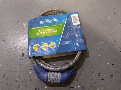 COMBINATION CABLE LOCK 5FT X 3/8" DIA