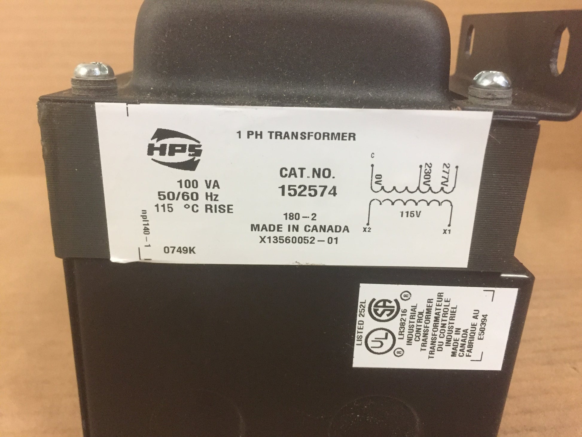 HPS 1 PH TRANSFORMER 100VA, 230-277V PRI, 115V