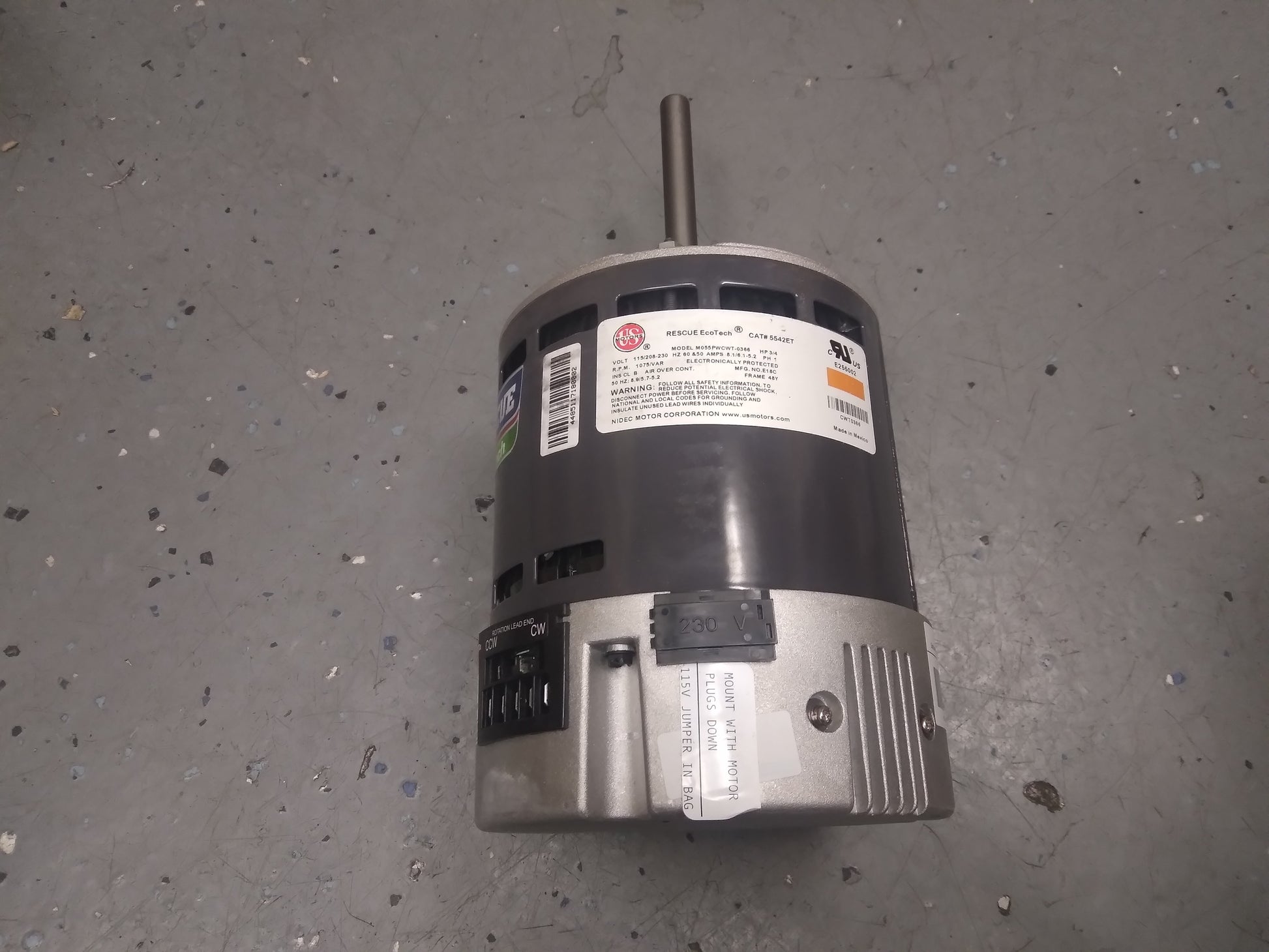 1/3-3/4HP RESCUE ECOTECH EMC DIRECT DRIVE BLOWER MOTOR 115-208-230/60/1 RPM:1075/VARIABLE SPEED