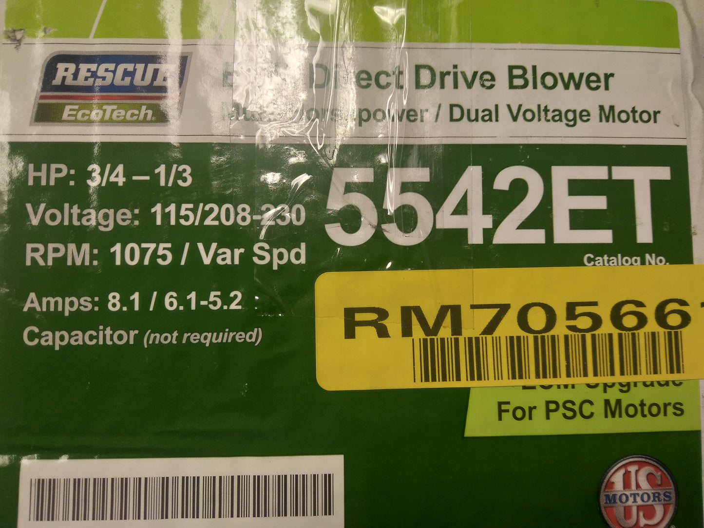 1/3-3/4HP RESCUE ECOTECH EMC DIRECT DRIVE BLOWER MOTOR 115-208-230/60/1 RPM:1075/VARIABLE SPEED