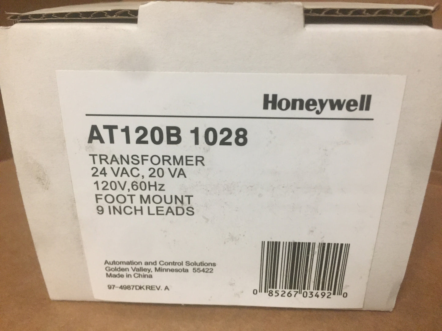 HONEYWELL TRANSFORMER 24VAC 20VA 120V 60Hz