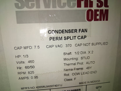 1/3HP CONDENSER FAN MOTOR 460/60/1 RPM:825/1-SPEED