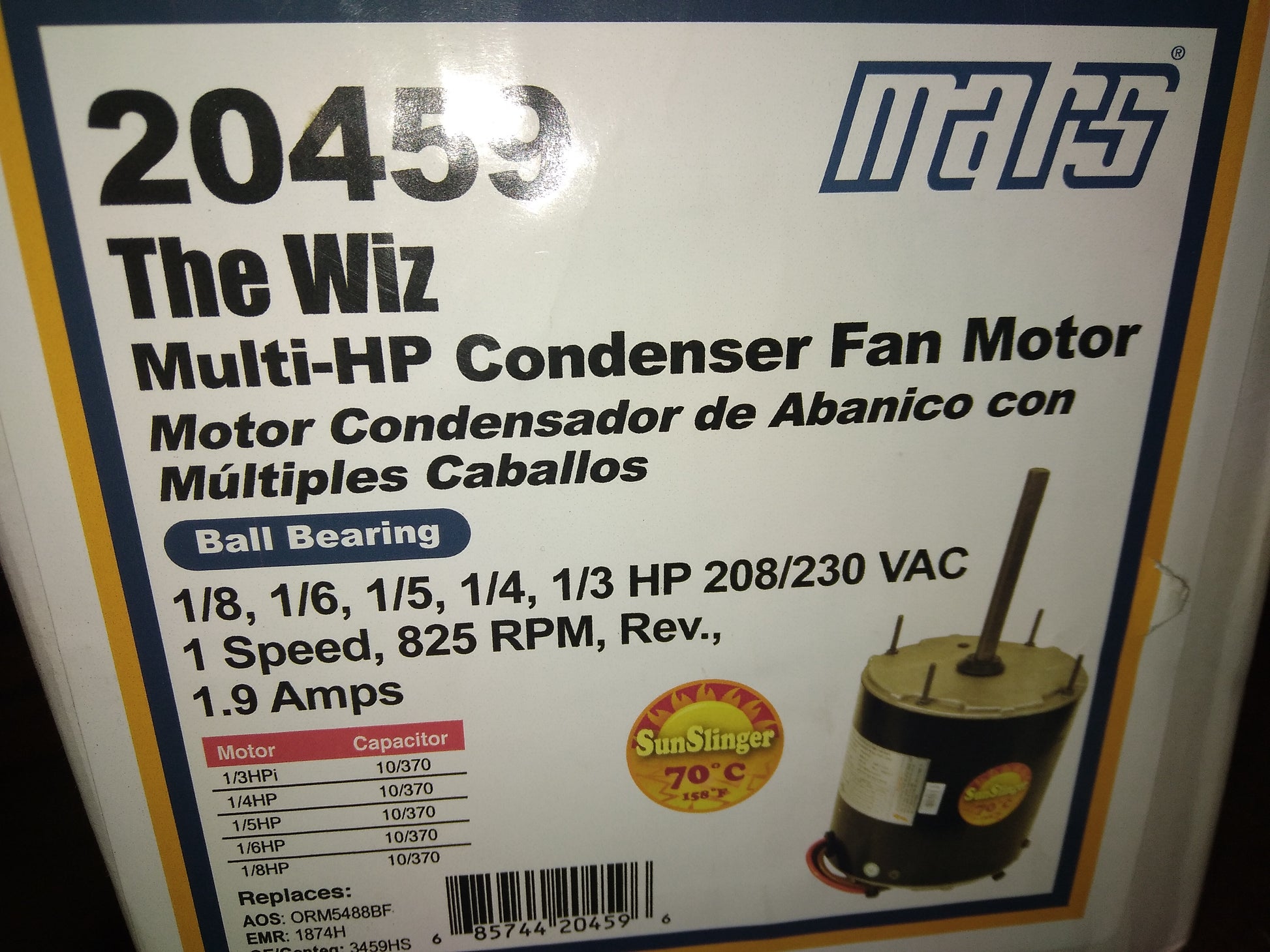 1/3-1/8HP CONDENSER FAN MOTOR, 208-230/60/1