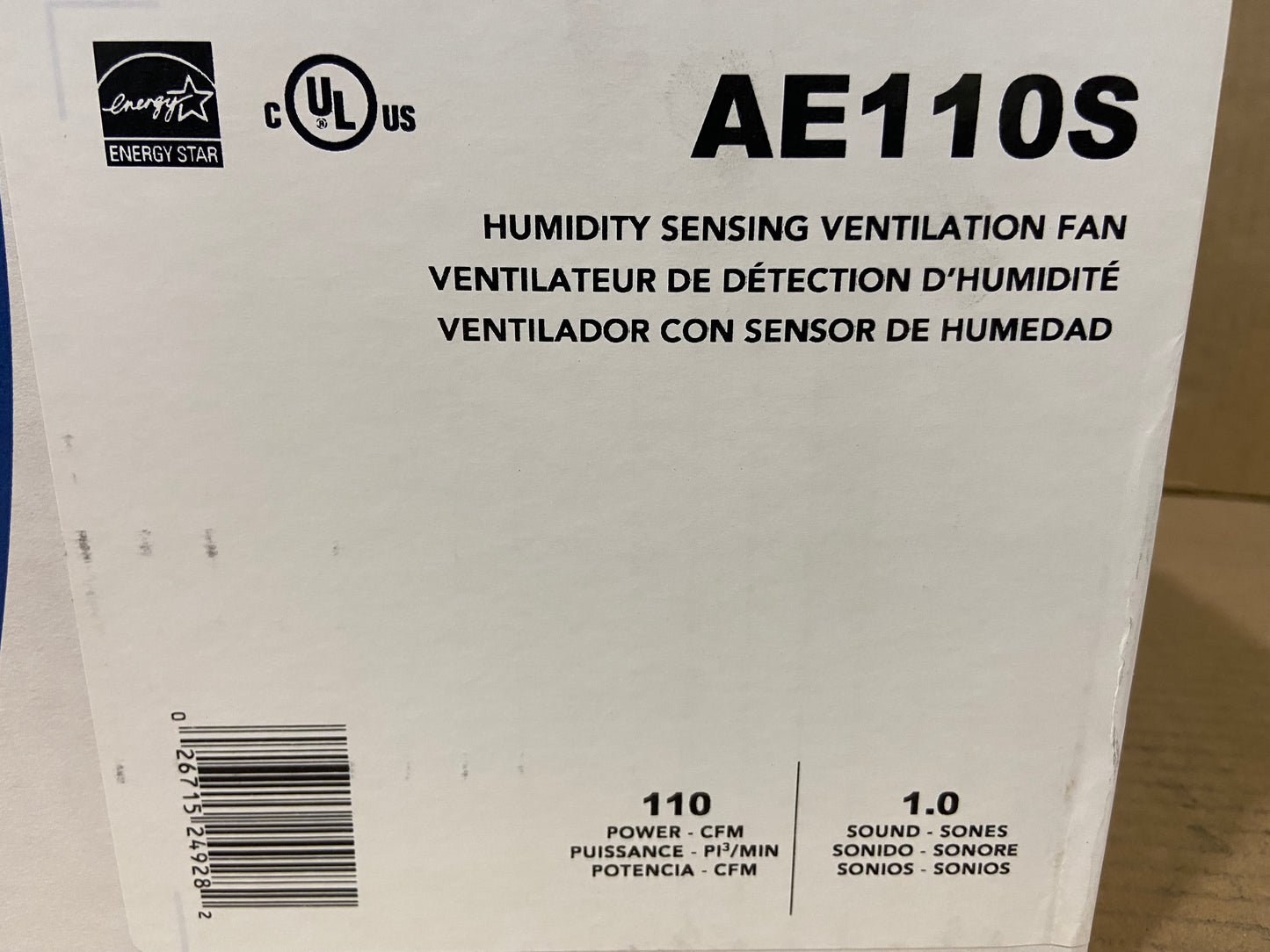 HUMIDITY SENSING VENTILATION FAN 110 CFM 120/60/1