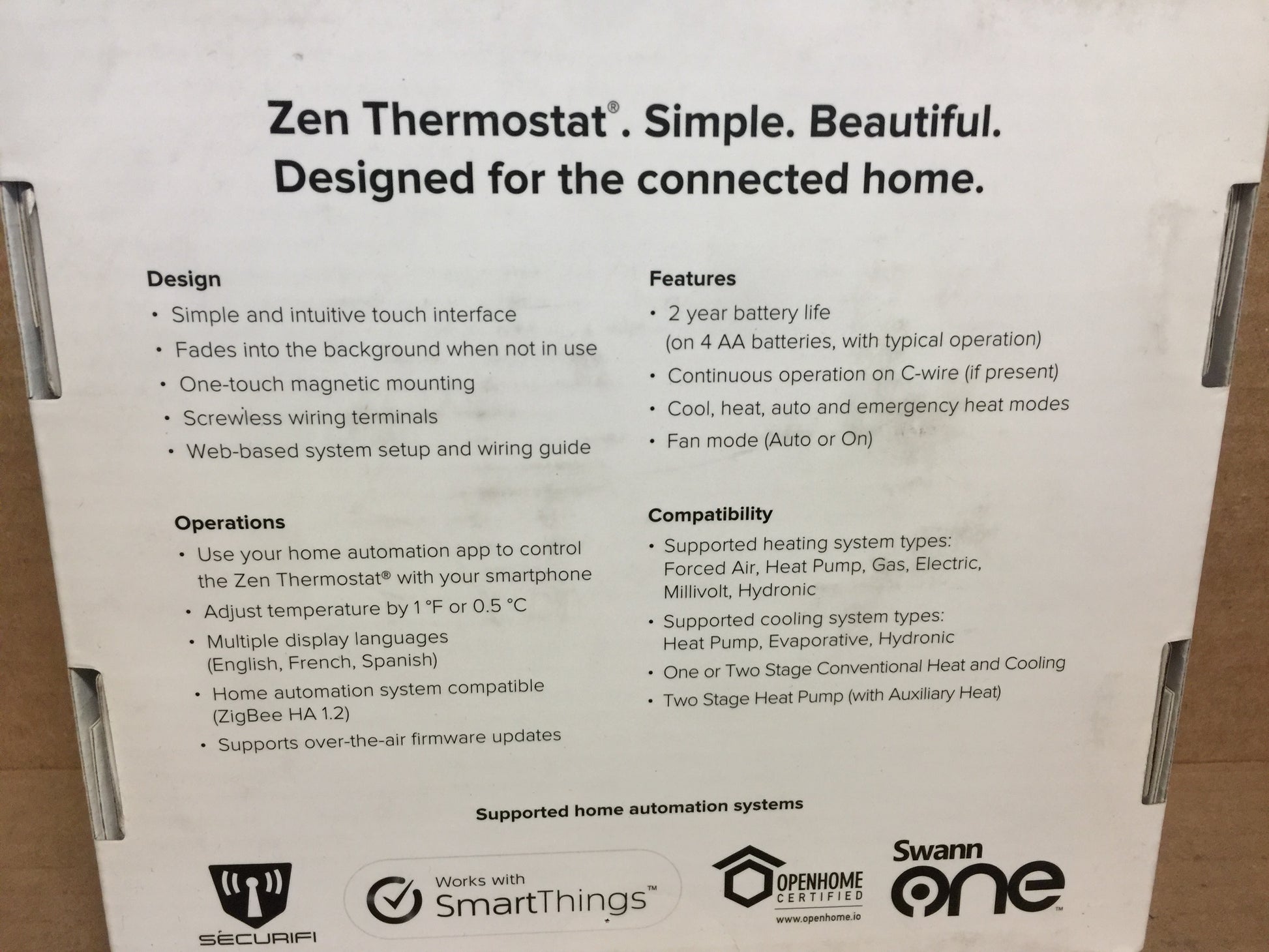 ZEN SMART HOME THERMOSTAT;  24 VAC