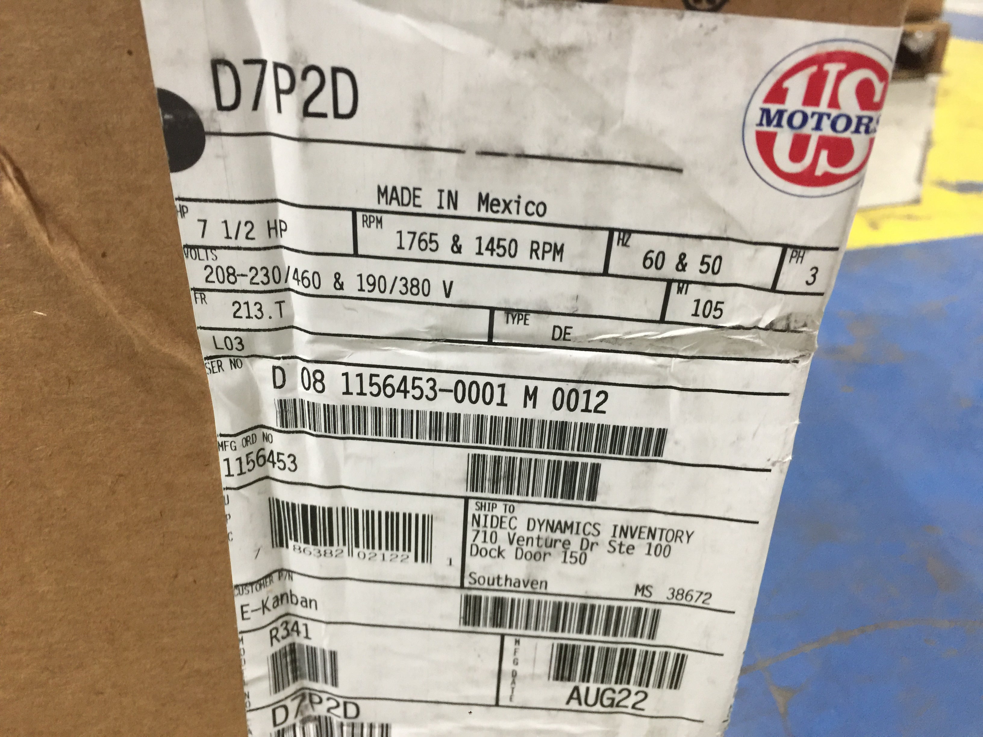 7.5 HP General Purpose Electric Motor; 208-230/460/50-60/3, 1800