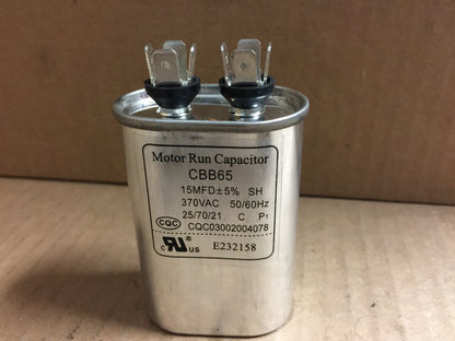 15MFDÂ± 5% X 370VAC OVAL MOTOR RUN CAPACITOR; 50/60HZ