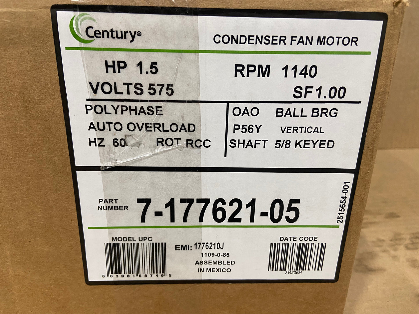 1 1/2 HP CONDENSOR FAN MOTOR 575/60/3 1140 RPM 1 SPEED