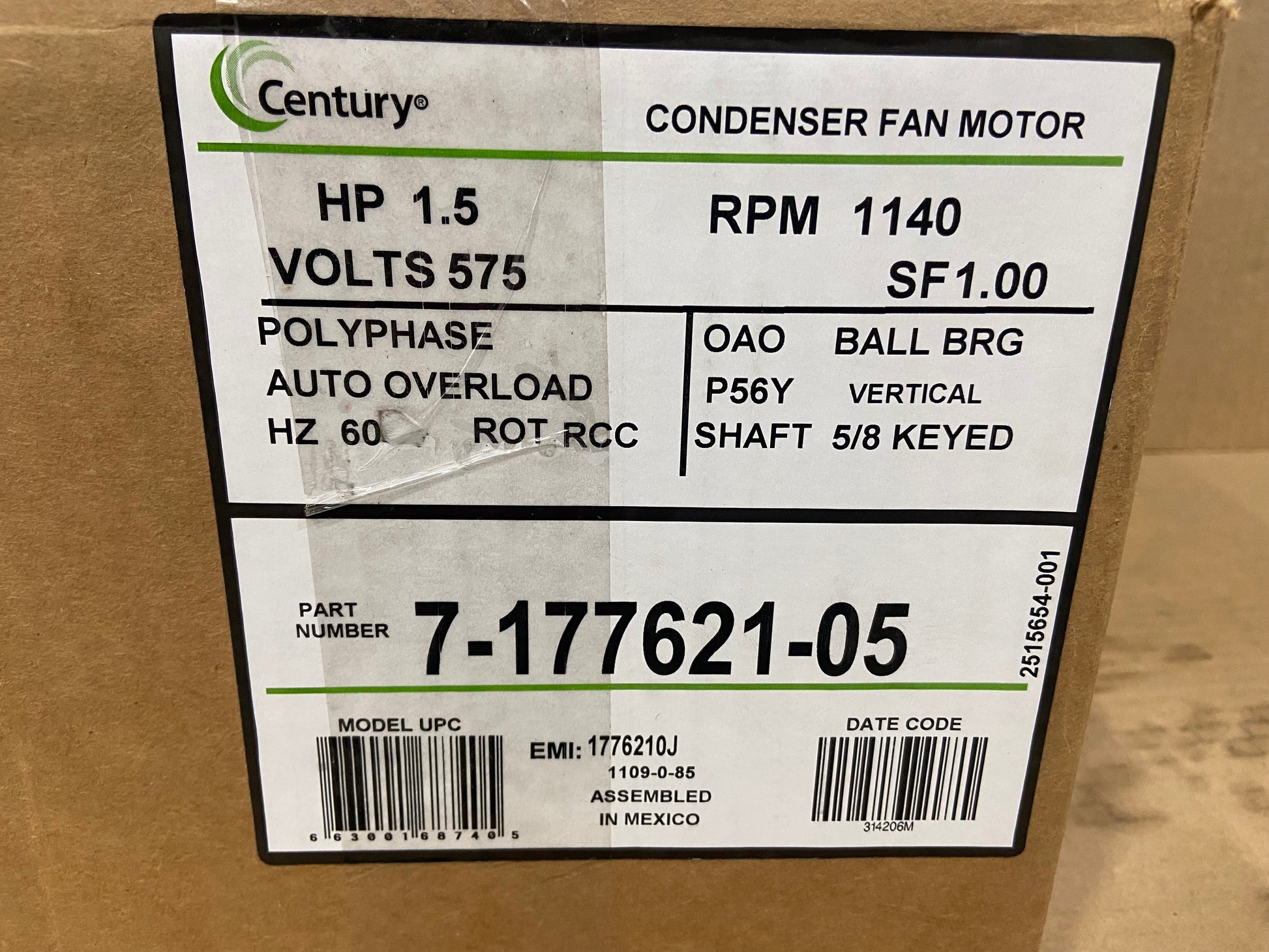 1 1/2 HP CONDENSOR FAN MOTOR 575/60/3 1140 RPM 1 SPEED