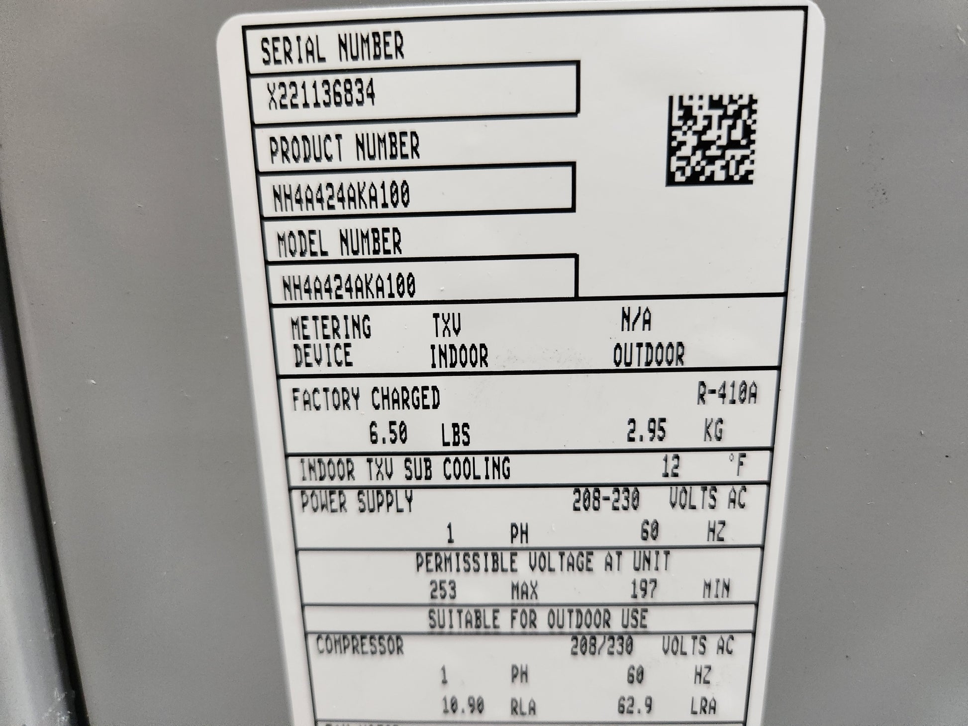 2 TON HORIZONTAL SPLIT-SYSTEM HORIZONTAL AIR CONDITIONER, 14 SEER, 208-230/60/1, R410A