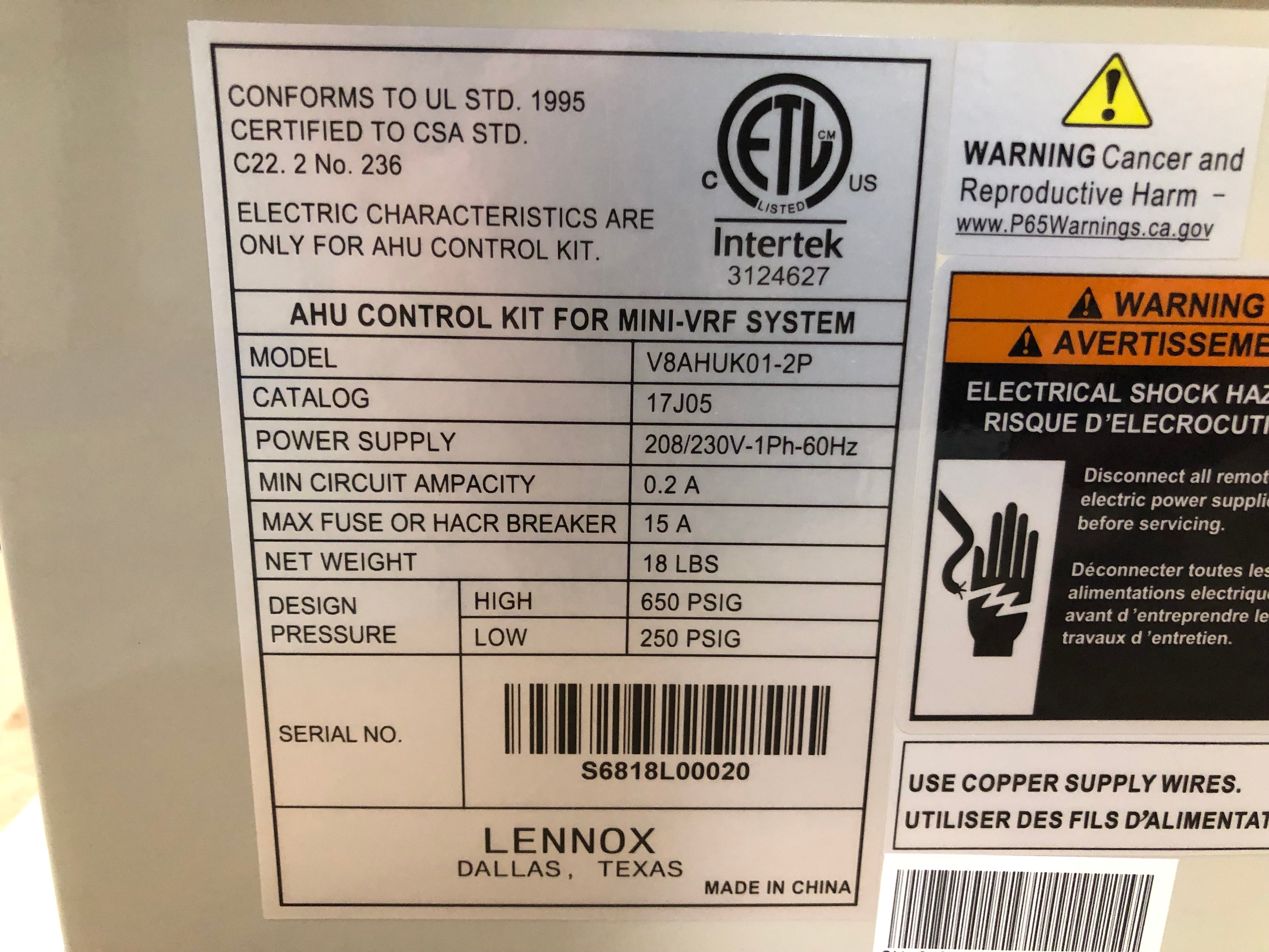 3 Ton To 5 Ton VRF AHU Control Kit – Surplus City