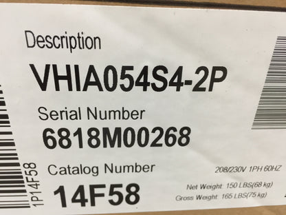 54,000 BTU SINGLE-ZONE HIGH STATIC INDOOR HEAT PUMP UNIT, SEER 13 208-230/60/1 R-410A