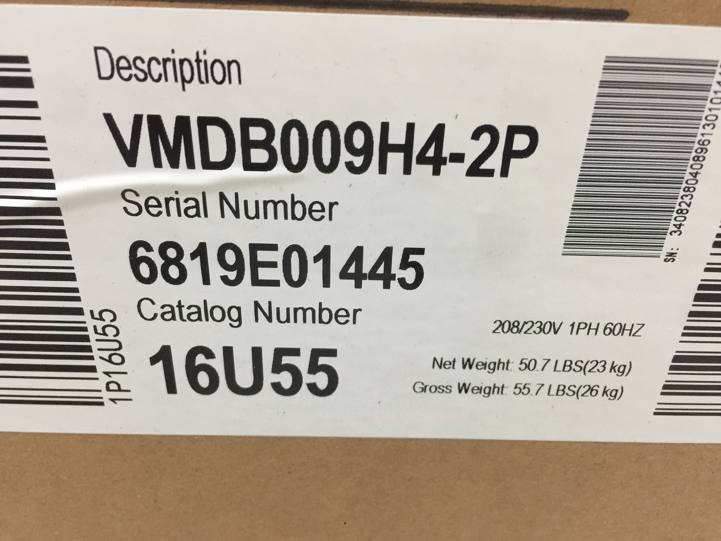 9,000 BTU SINGLE-ZONE MEDIUM STATIC DUCTED INDOOR HEAT PUMP UNIT, SEER 13, 208-230/60/1, R-410A