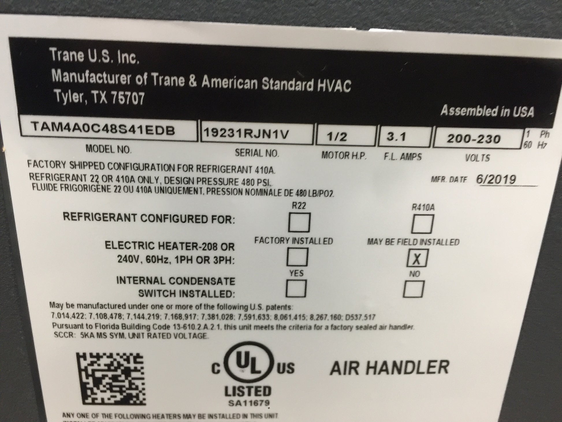 4 TON AC/HP PSC 3 SPEED MULTI-POSITION FANCOIL, 208-230/60/1 R-410A CFM:1600