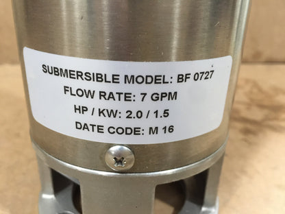 2 HP "PRO SERIES" SUBMERSIBLE BOOSTER PUMP; 7 GPM, 1/3 PHASE, 35 STAGES