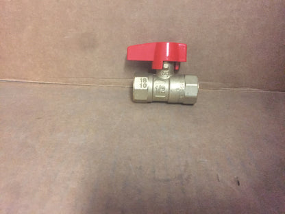 Gas Cock Gas Service Ball Valve - Brass - 1/2" Female NPT x 1/2" Female NPT with Aluminum Red Wedge Handle