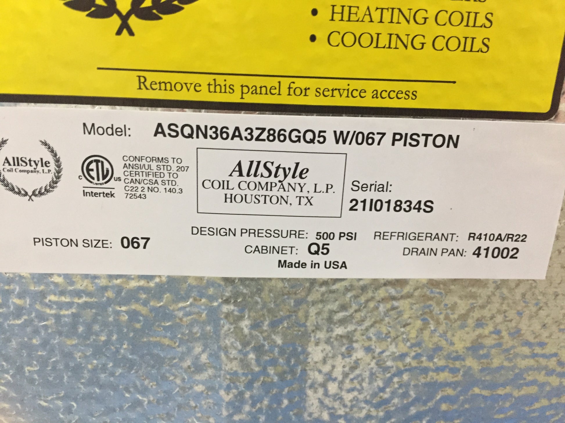 3 TON AC/HP UPFLOW/HORIZONTAL CASED ALUMINUM "A" COIL, R-22/R-410A