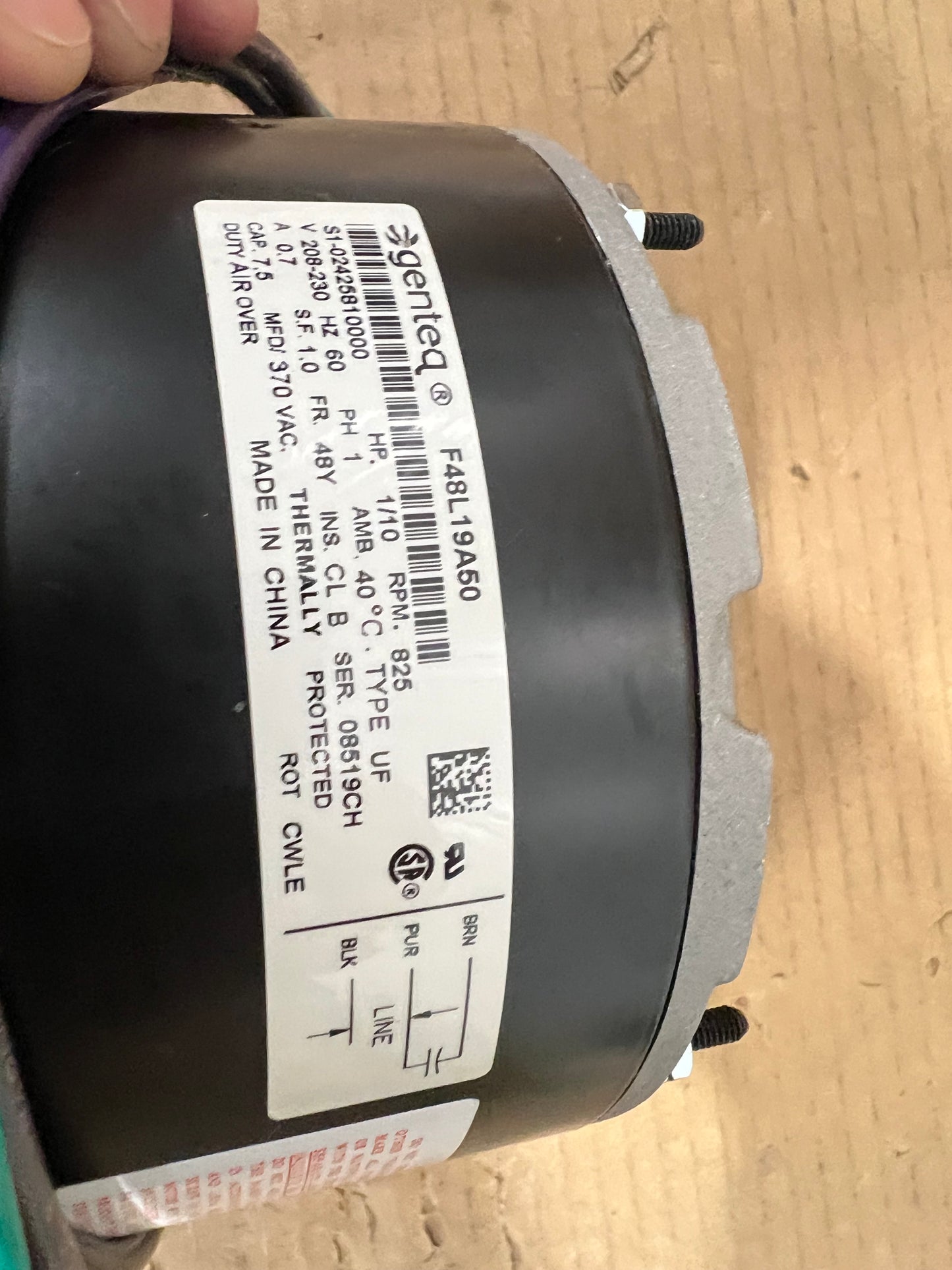 1/10 HP ELECTRIC MOTOR, 208-230/60/1, RPM:825