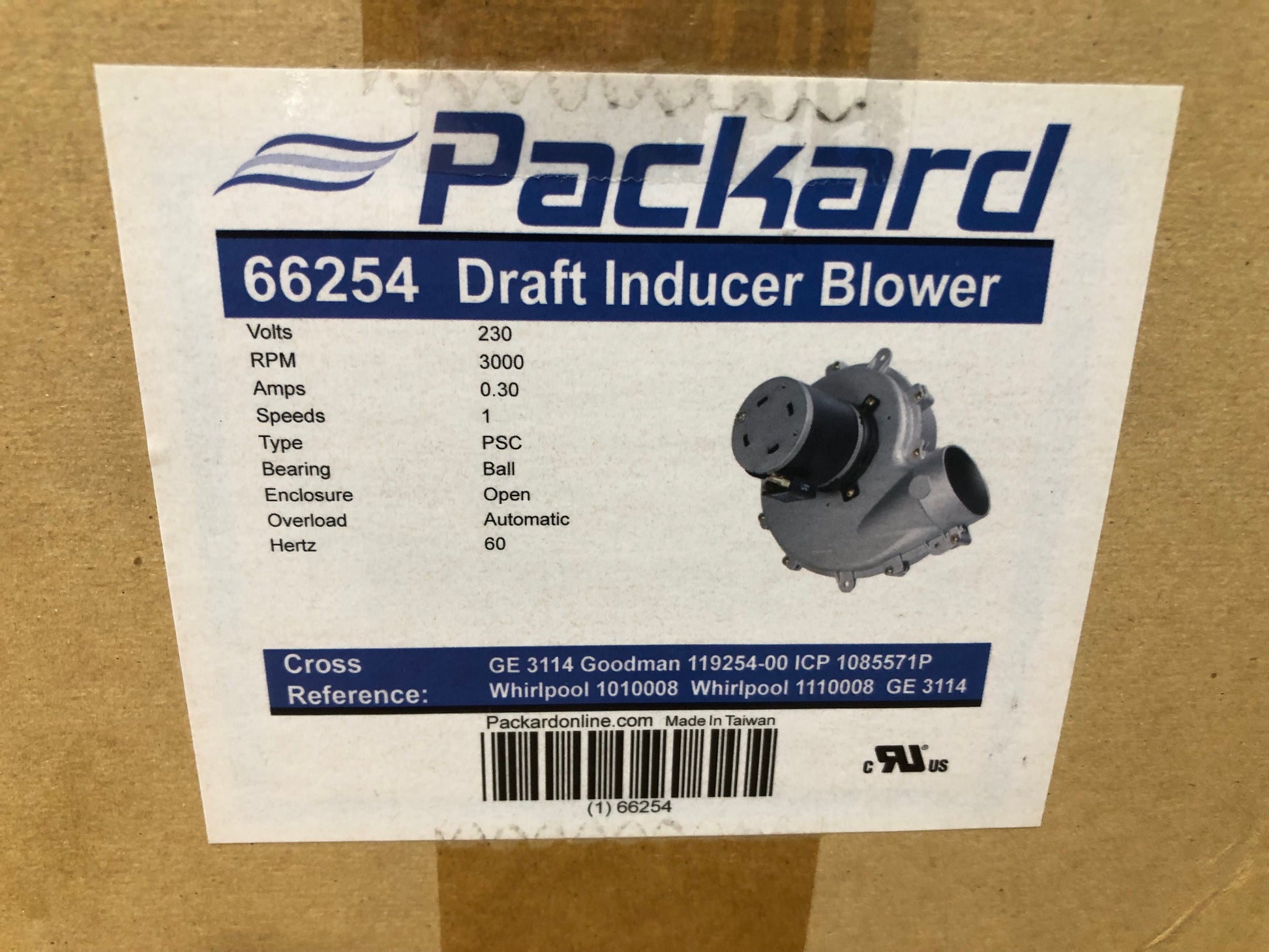 DRAFT INDUCER BLOWER, 230/60/1 3000 RPM 1 SPEED