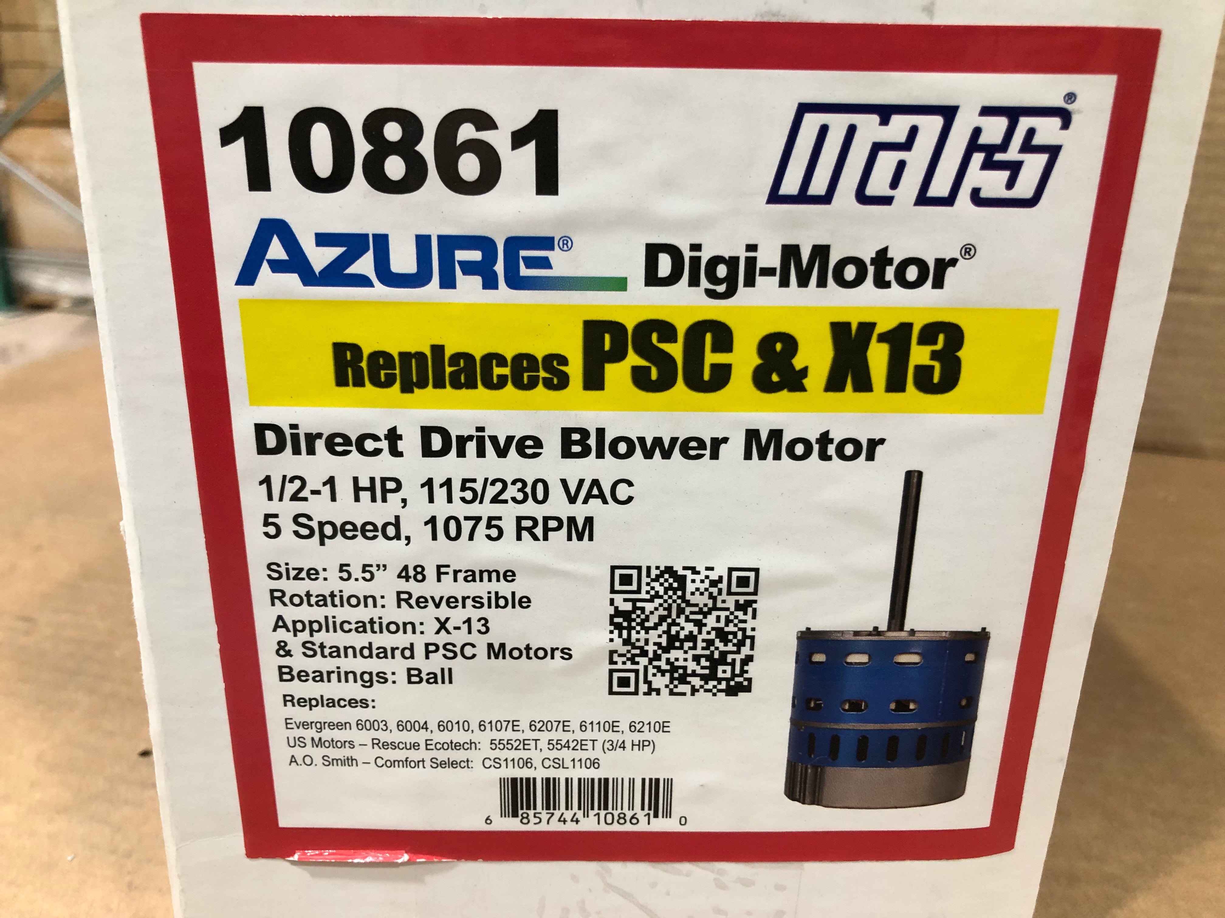 1/2-1 HP Direct Drive Blower Motor 115-230/50-60/1 RPM 1075 5