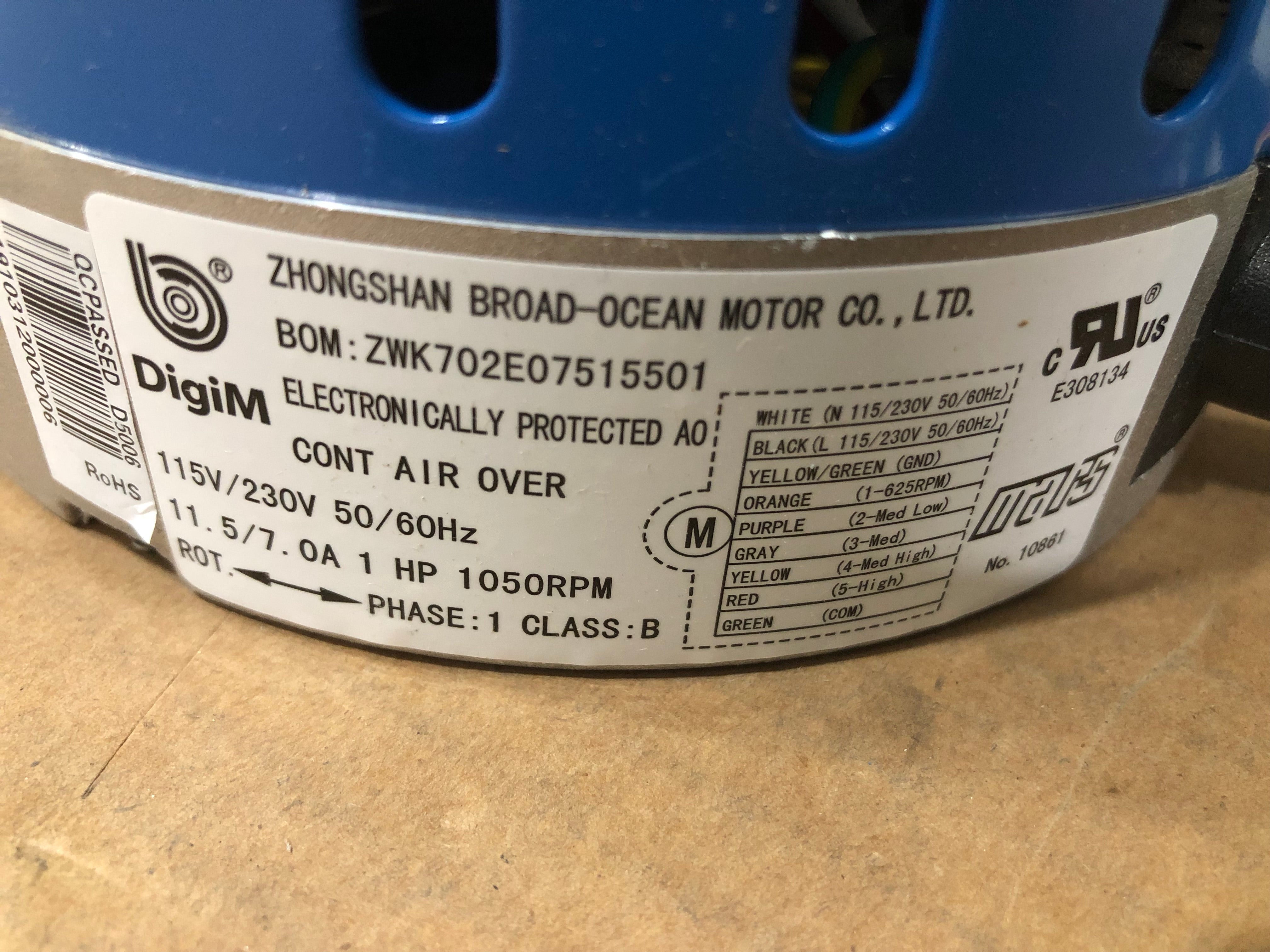 はるどん 1/2-1 HP Direct Drive Blower Motor 115-230/50-60/1 RPM 1075 5