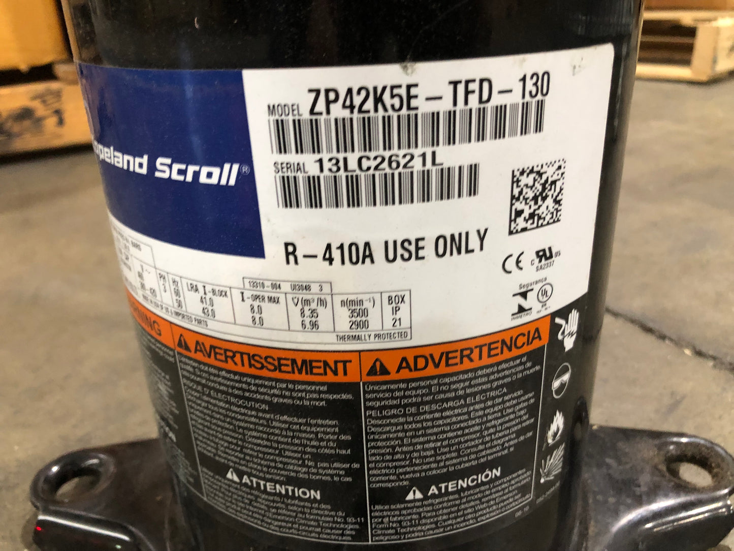 3-1/2 TON AC/HP HIGH TEMPERATURE SCROLL COMPRESSOR 380-460/50-60/3 R-410A