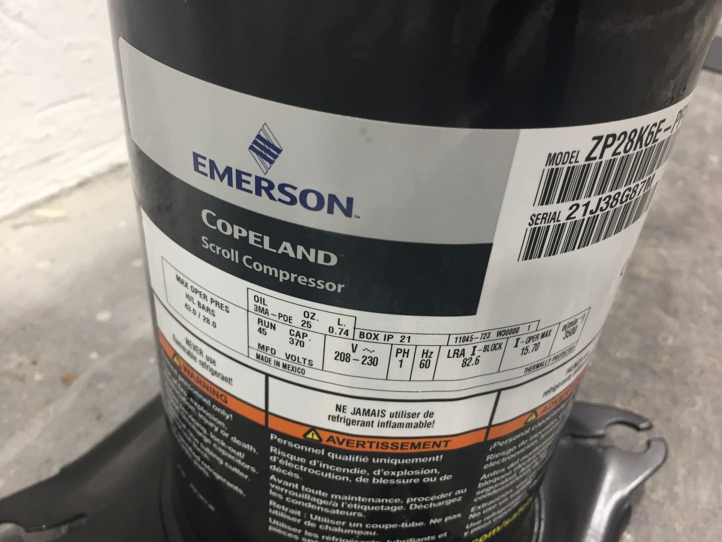 2-1/2 TON AC SCROLL COMPRESSOR 208-230/60/1 R410A