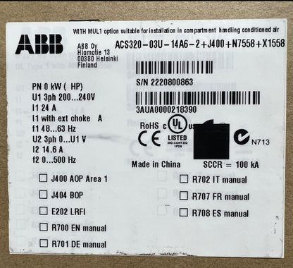 5 HP VARIABLE FREQUENCY DRIVE, VOLTS:200/240, HERTZ:48-63, CURRENT 24 A, PH 1