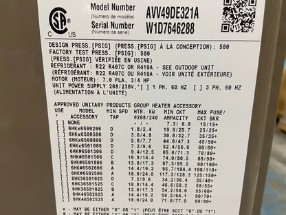 4 TON AC/HP "AFFINITY" SERIES MULTI-POSITION, VARIABLE SPEED ECM, COMMUNICATING FANCOIL, 20 SEER, 208-230/60/1, R-410A, CFM:1633  