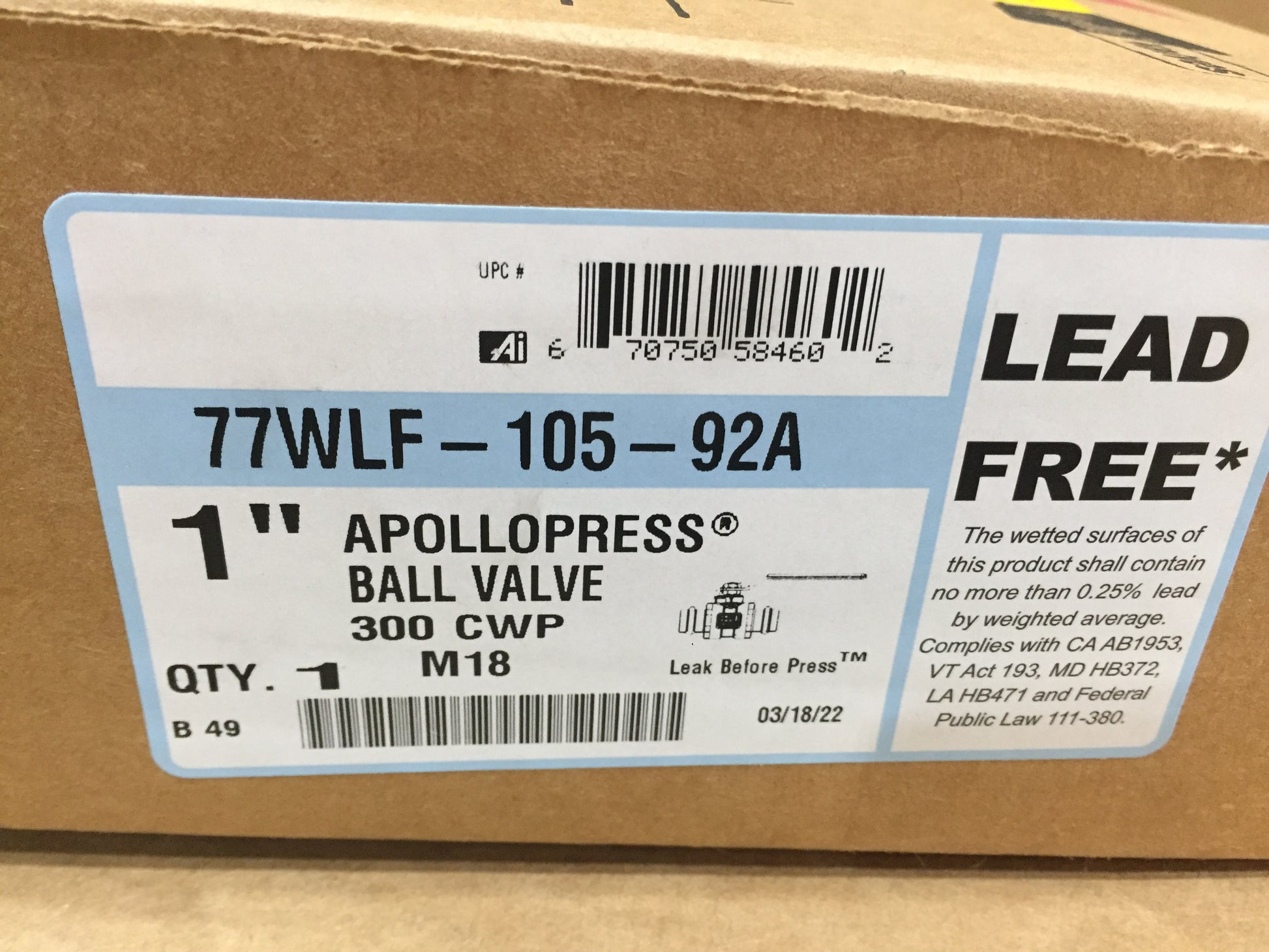 Ball Valve, Size 1 Inch NPT, Bronze, Full Port, Ball Stop