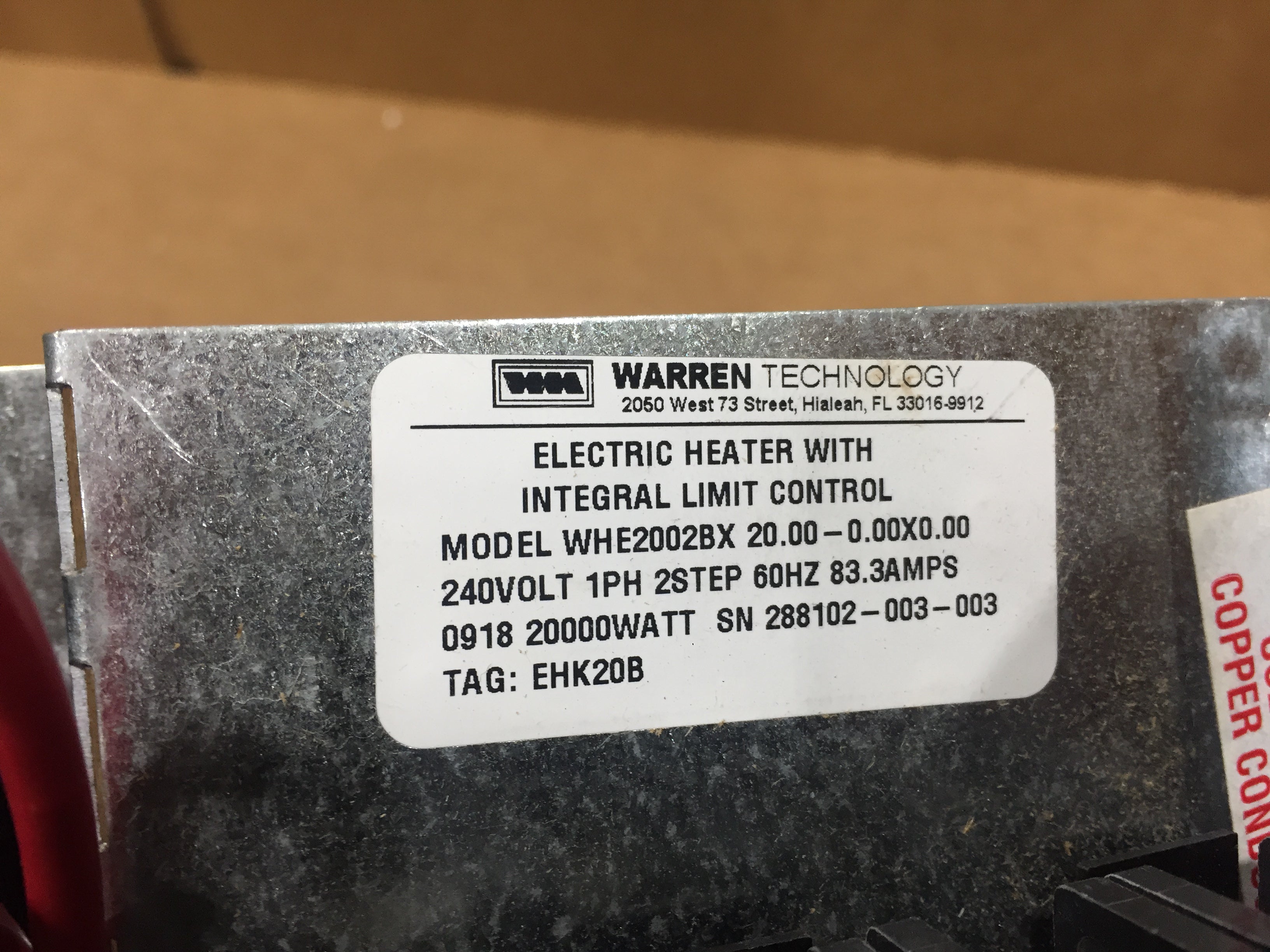 eeeページ 20 kW Electric Heat Kit w/Integral Limit Control, 240V, 60Hz, 1